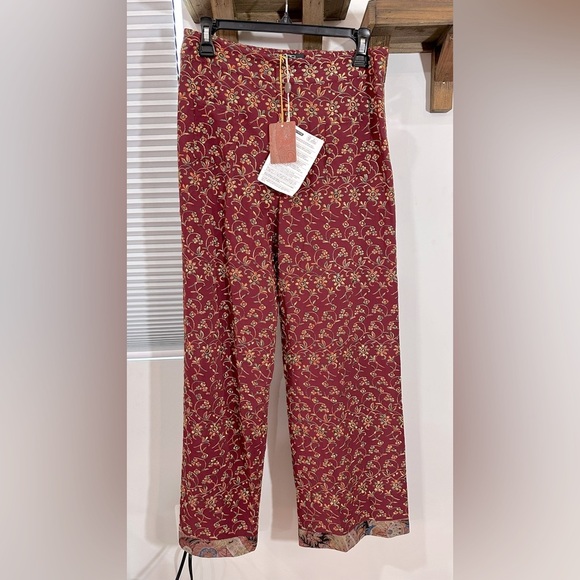 NWT ETRO Embroidered Floral Wide Leg Maroon Pants IT42 (US 6) & IT38 (US 2) - Picture 2 of 13